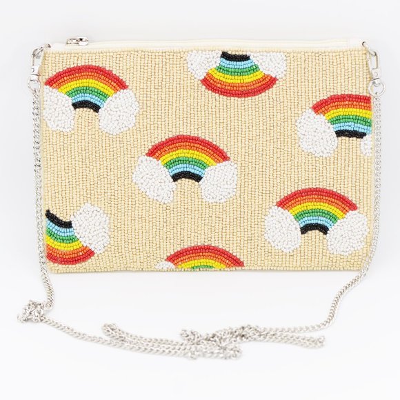 Handmade Round seedbead rainbow pattern pouch/ crossbody bag - Picture 1 of 2